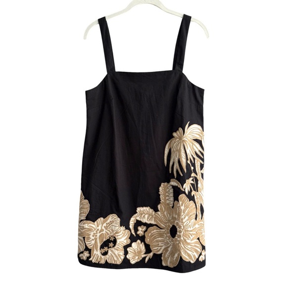Banana Republic Shift Sun Dress Embroidered Bold Floral Black Tan Size S - Picture 11 of 12